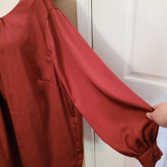 Lane Bryant Blouse Top Work Satin Career Professional Burnt Brick Red Sz 16 1X - Picture 3 of 8